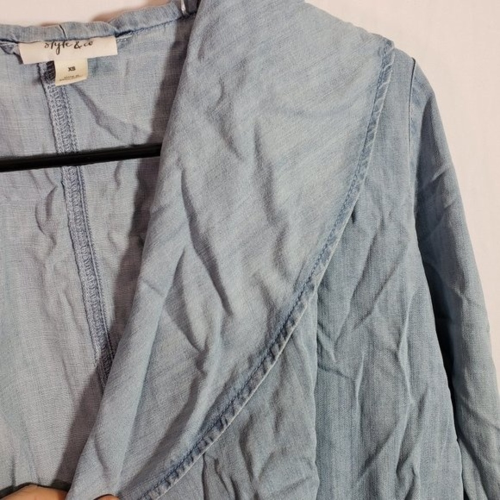 Style & Co Women’s Chambray Jacket Draped Front Lightweight Casual(AE) - Picture 3 of 10